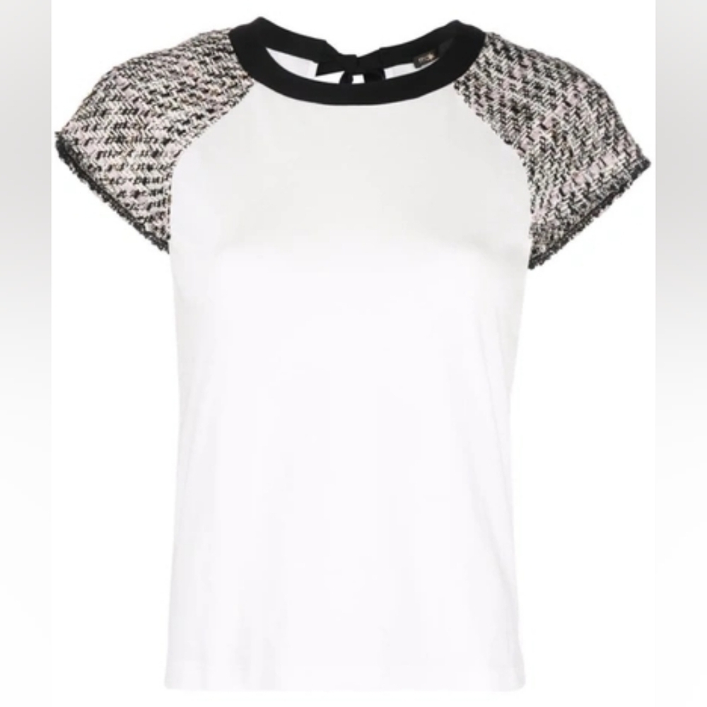 Maje tweed Patterned Sleeves with ties in the back tee